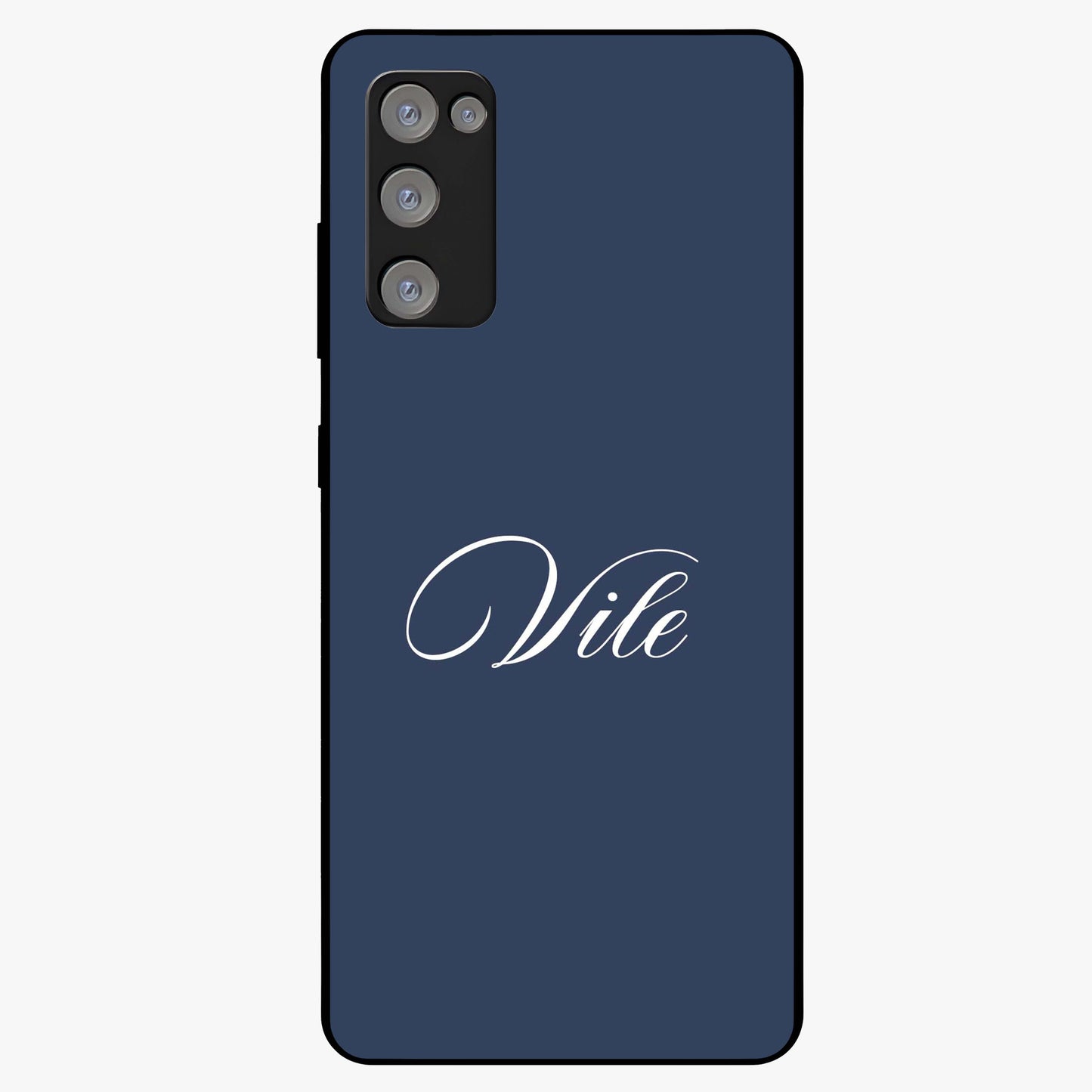 Blue Background Personalized Custom Name Glass Case showing flat back view with minimal blue background and custom name design.