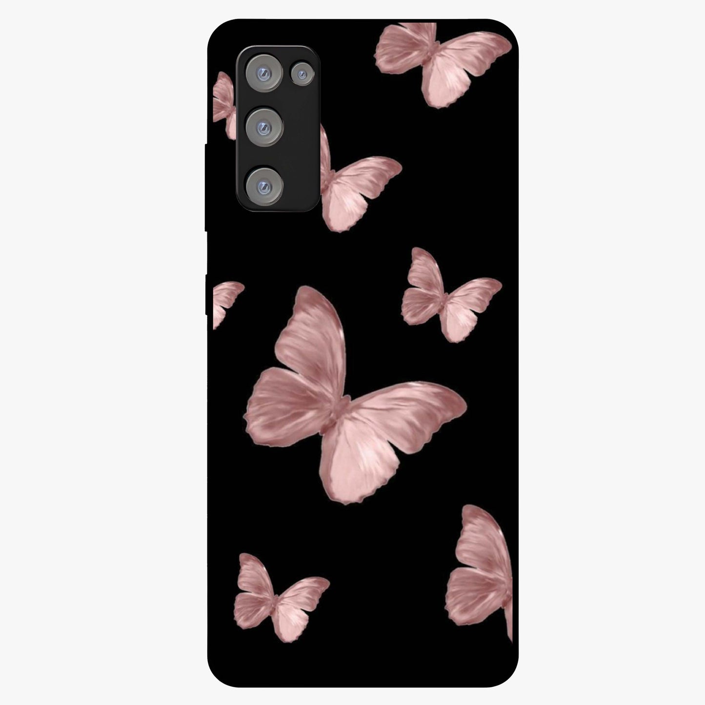 Butterfly Pattern Glass Case showing flat back view with elegant butterfly pattern artwork and glossy glass finish.