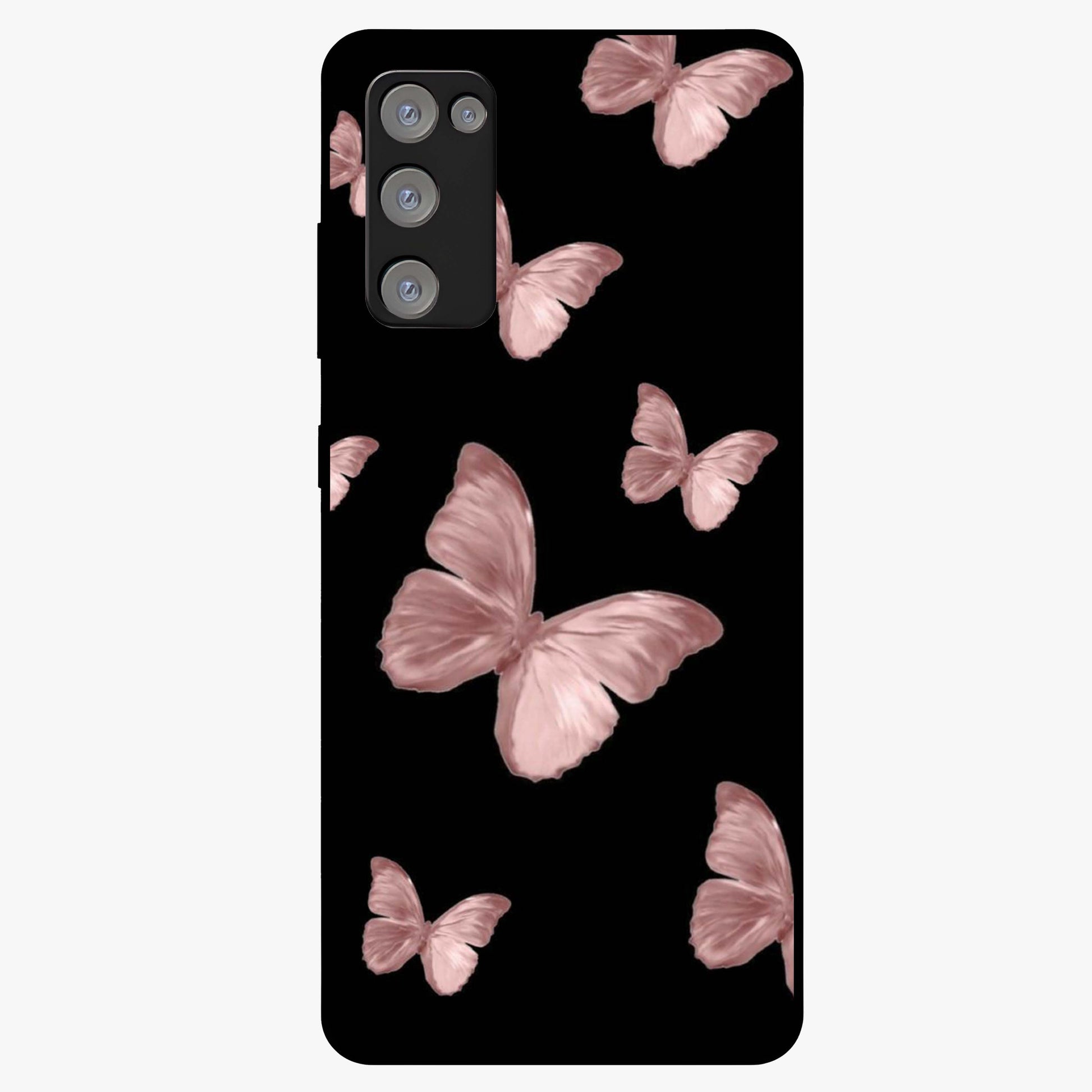 Butterfly Pattern Glass Case showing flat back view with elegant butterfly pattern artwork and glossy glass finish.