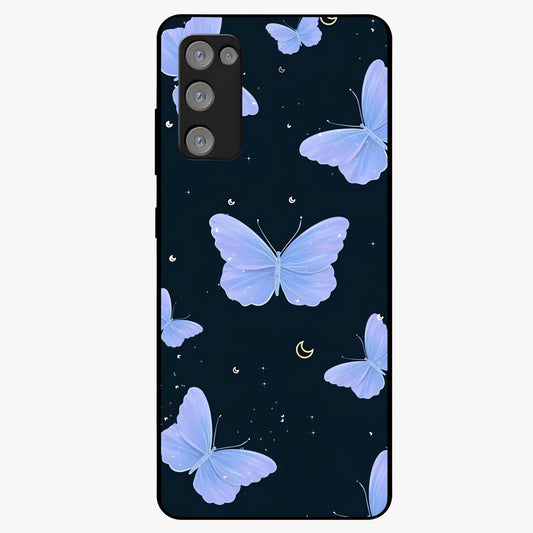 Butterfly With Stars Pattern Glass Case showing flat back view with butterfly and star pattern artwork and glossy glass finish.
