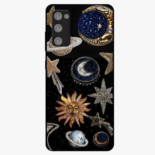 Celestial Gem Constellations Glass Case showing flat back view with sparkling constellation artwork and glossy glass finish.