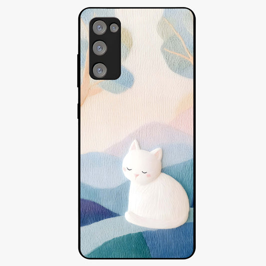 Cotton Dream Cat Glass Case showing flat back view with soft dreamy cat artwork and glossy glass finish.