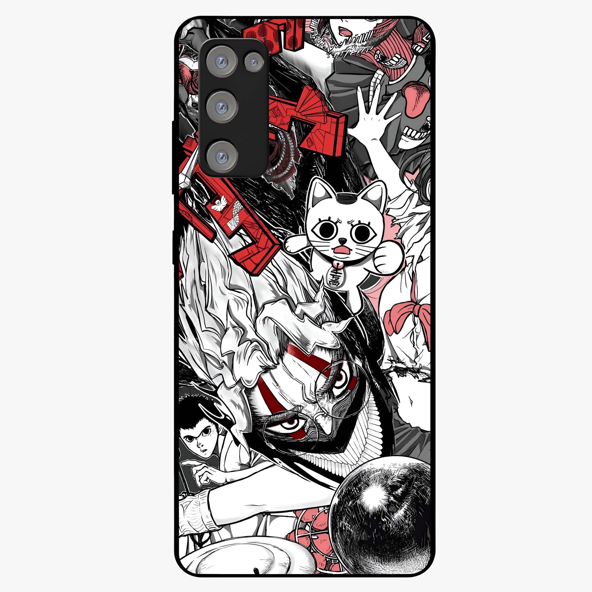 Crimson Chaos Panel Glass Case showing flat back view with bold crimson abstract artwork and glossy glass finish.