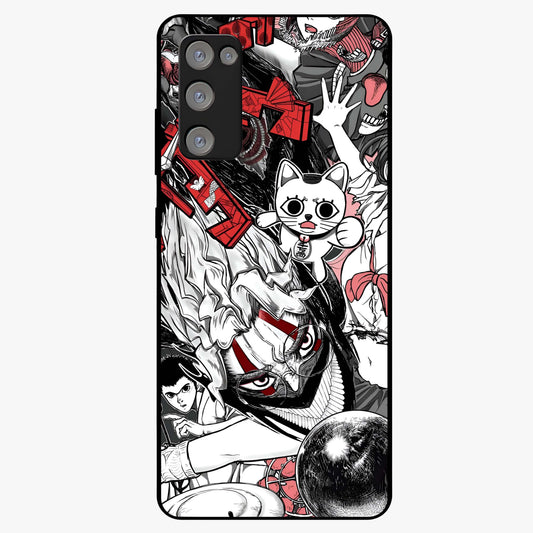 Crimson Chaos Panel Glass Case showing flat back view with bold crimson abstract artwork and glossy glass finish.