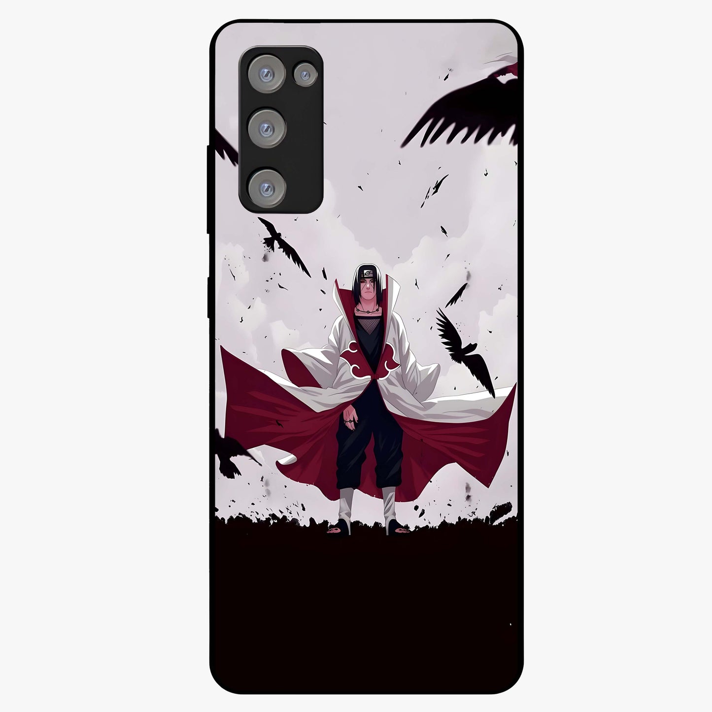 Crimson Crow Ascension Glass Case showing flat back view with mystical crow artwork and glossy glass finish.