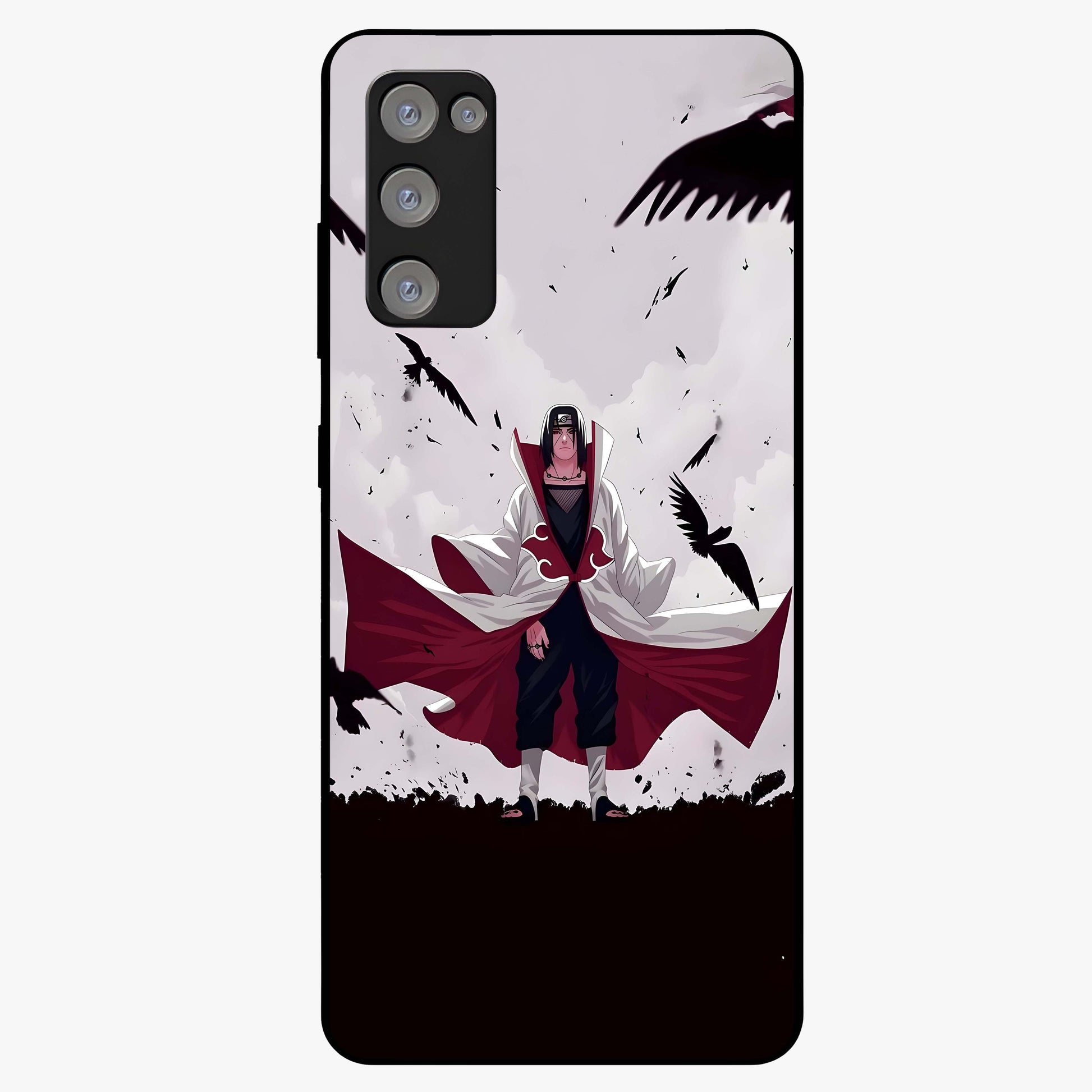 Crimson Crow Ascension Glass Case showing flat back view with mystical crow artwork and glossy glass finish.
