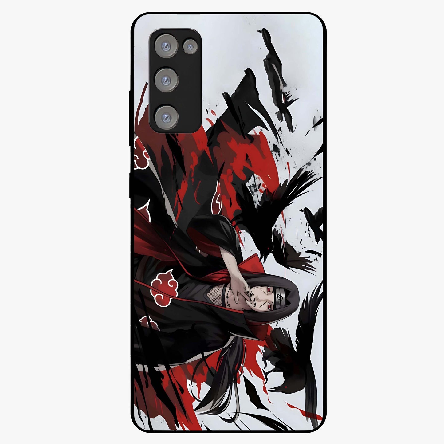 Crimson Crow Illusion Glass Case showing flat back view with artistic crow illusion artwork and glossy glass finish.