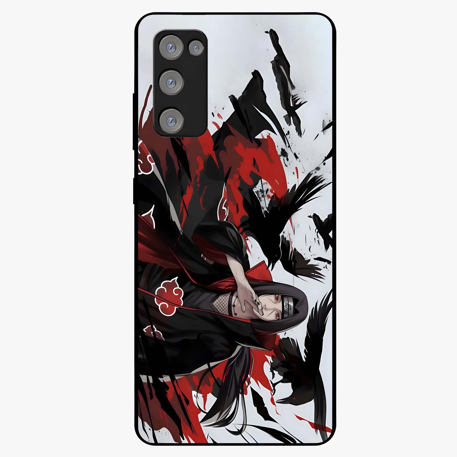 Crimson Crow Illusion Glass Case showing flat back view with artistic crow illusion artwork and glossy glass finish.
