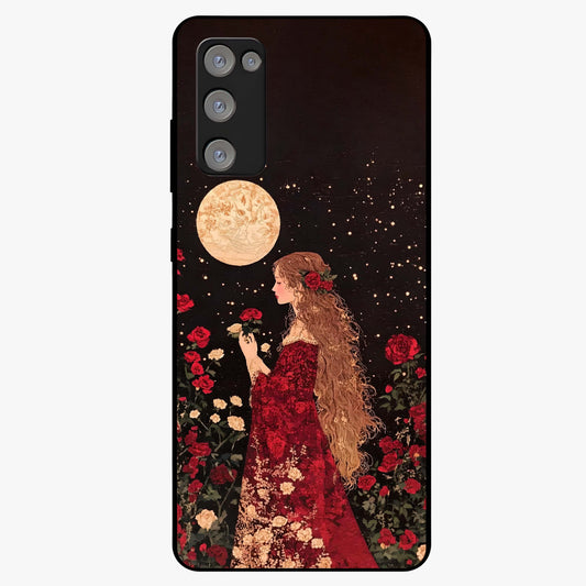 Crimson Dreams Glass Case showing flat back view with dreamy crimson artwork and glossy glass finish.