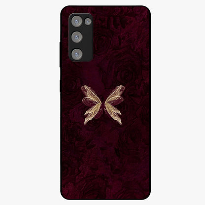 Crimson Fade Butterfly Glass Case showing flat back view with fading butterfly artwork and glossy glass finish.