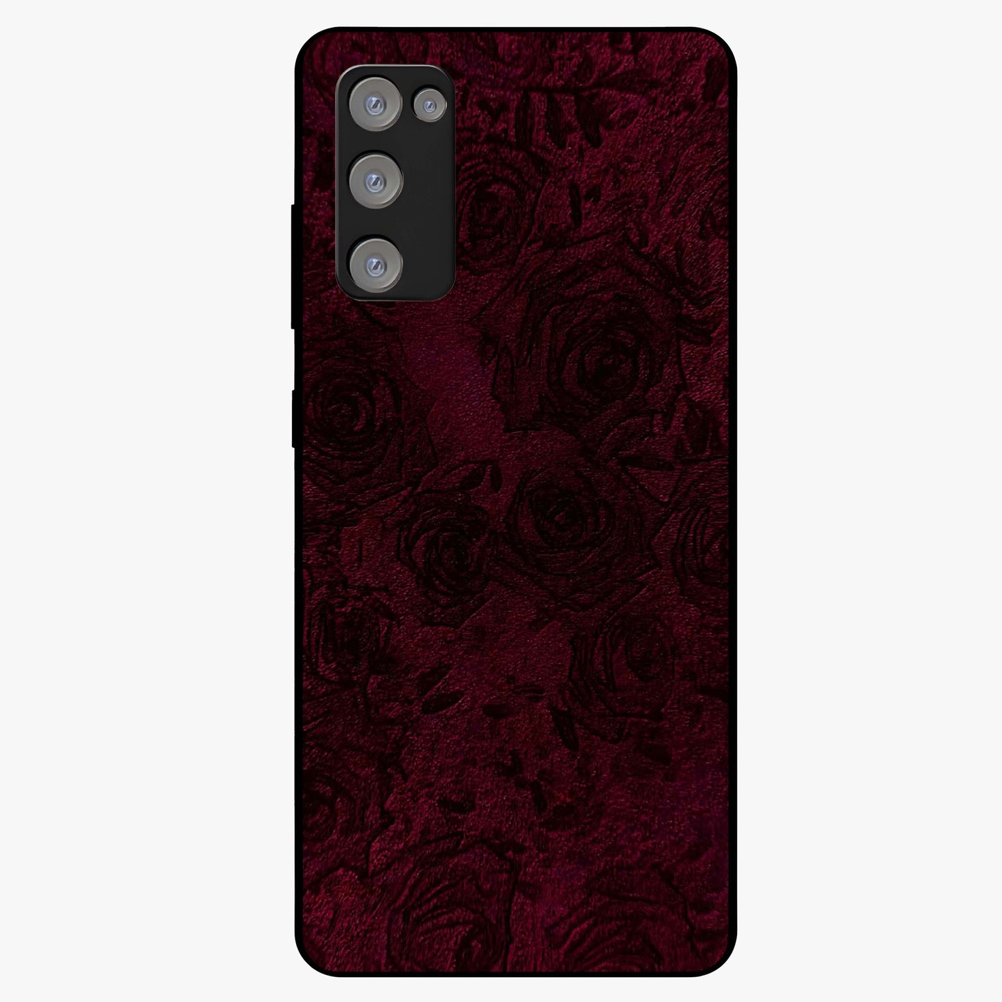 Crimson Fade Flow Glass Case showing flat back view with flowing crimson gradient artwork and glossy glass finish.