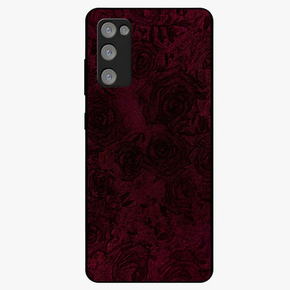 Crimson Fade Flow Glass Case showing flat back view with flowing crimson gradient artwork and glossy glass finish.