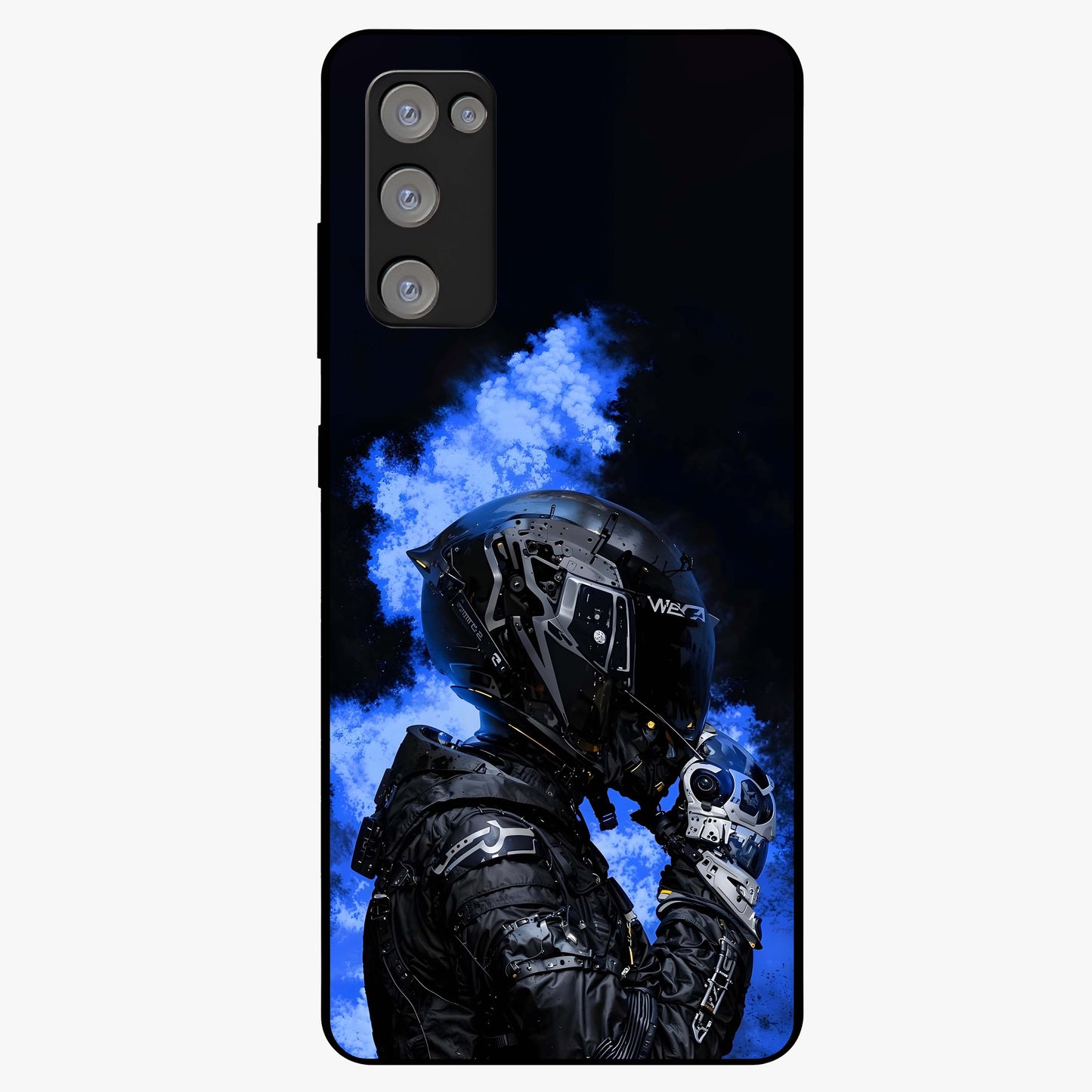 Cyber Sentinel Protocol Glass Case showing flat back view with futuristic cyber themed artwork and glossy glass finish.