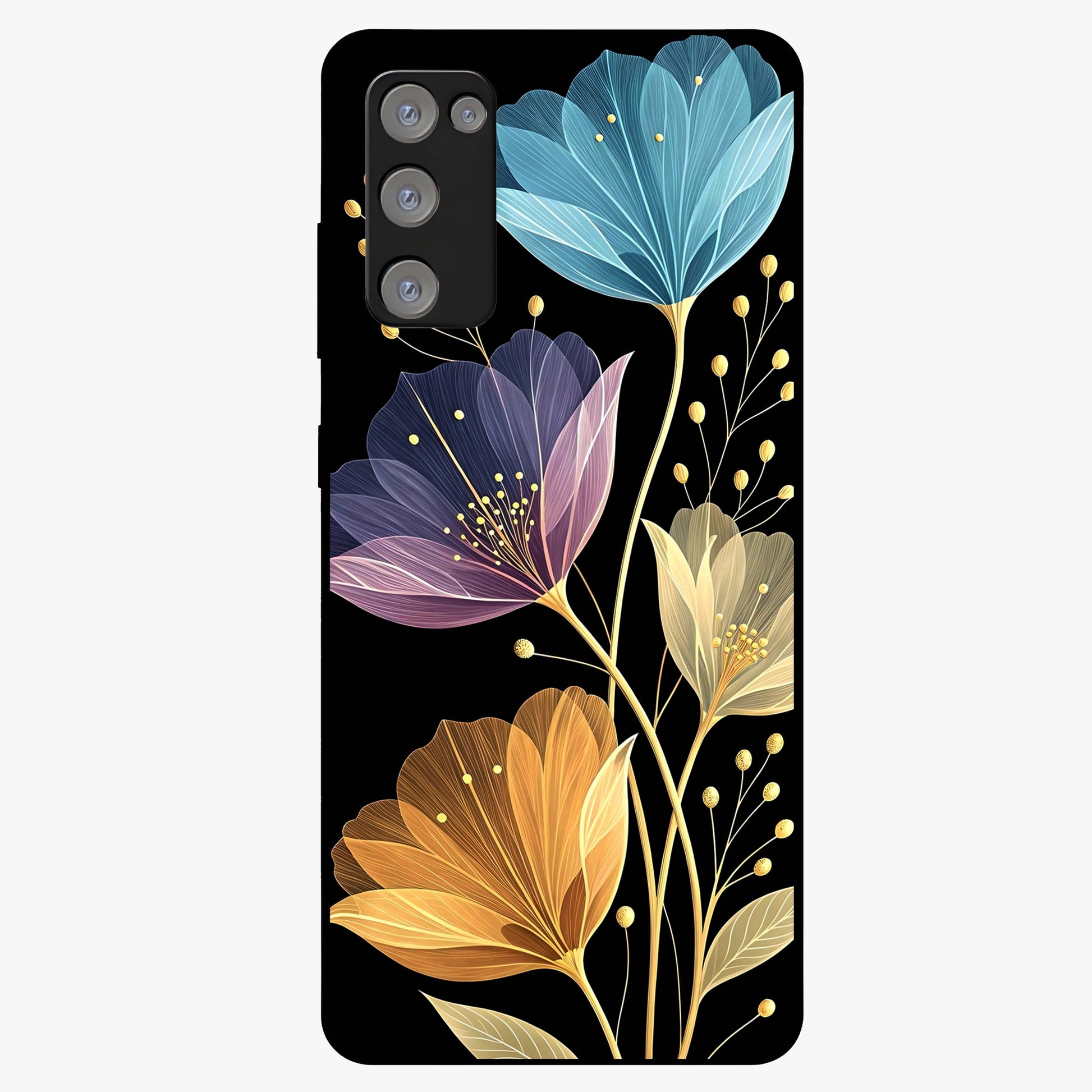Delicate Multicolor Flowers Glass Case showing flat back view with vibrant floral artwork and glossy glass finish.