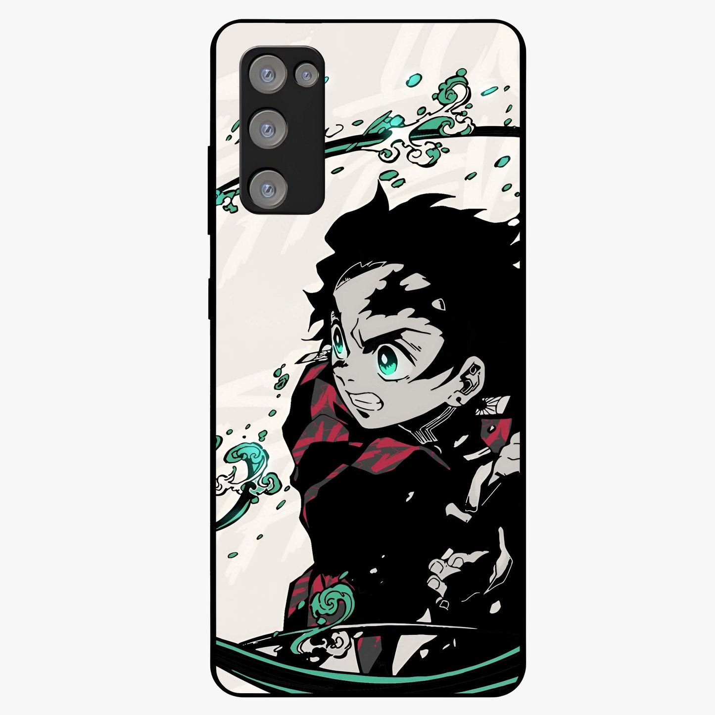 Demon Slayer Glass Case showing flat back view with bold anime inspired artwork and glossy glass finish.