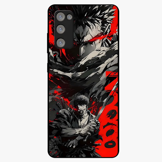 Demon Sword Resolve Glass Case showing flat back view with fierce sword warrior artwork and glossy glass finish.