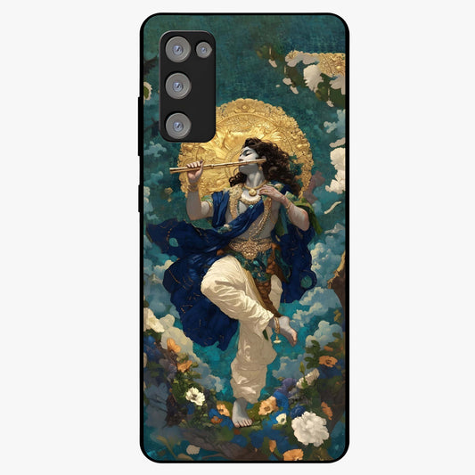 Divine Krishna Art Glass Case showing flat back view with Lord Krishna artwork and glossy glass finish.