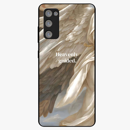 Divine Winged Grace Glass Case showing flat back view with elegant wing inspired artwork and glossy glass finish.