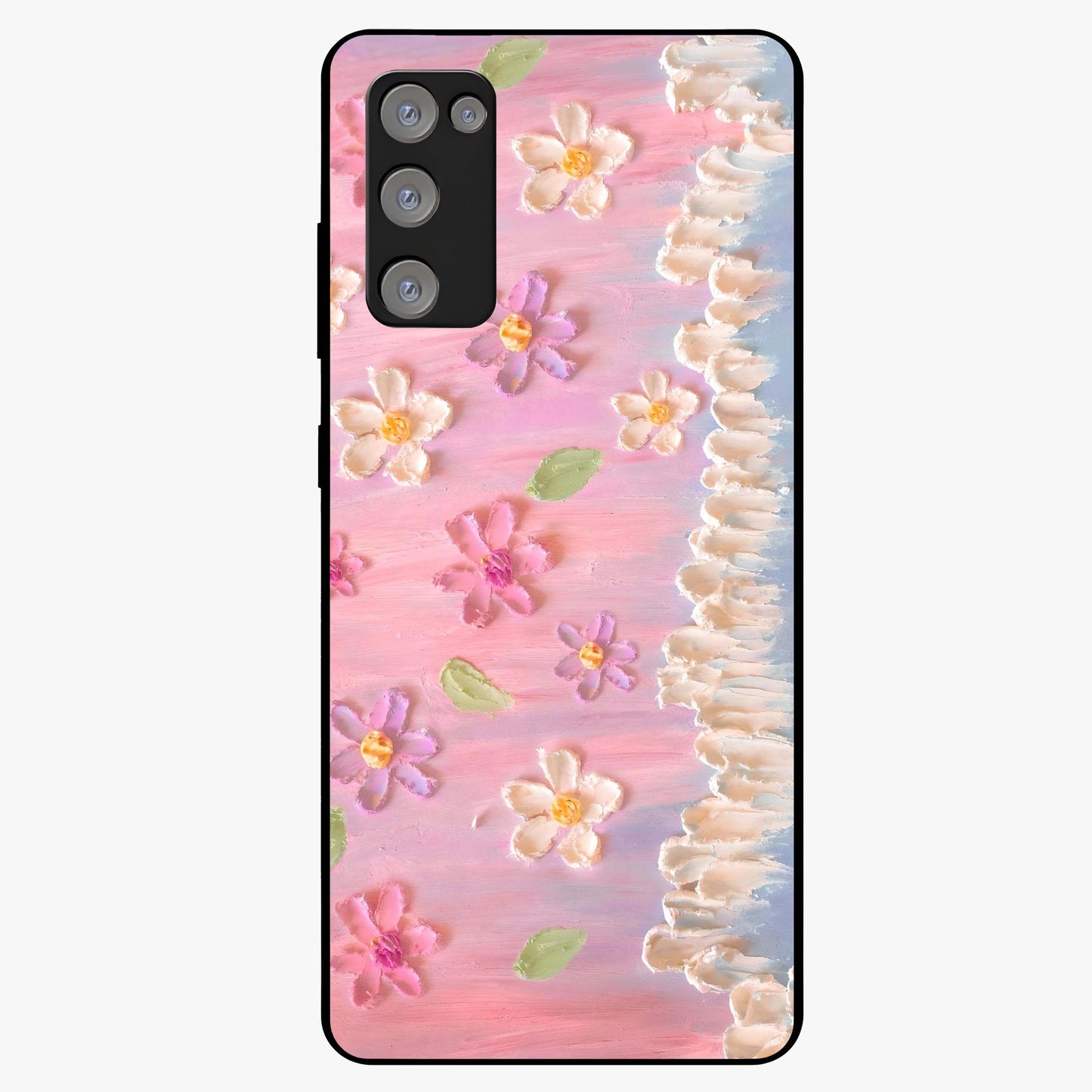 Dreamy Painted Garden Glass Case showing flat back view with artistic painted floral garden artwork and glossy glass finish.