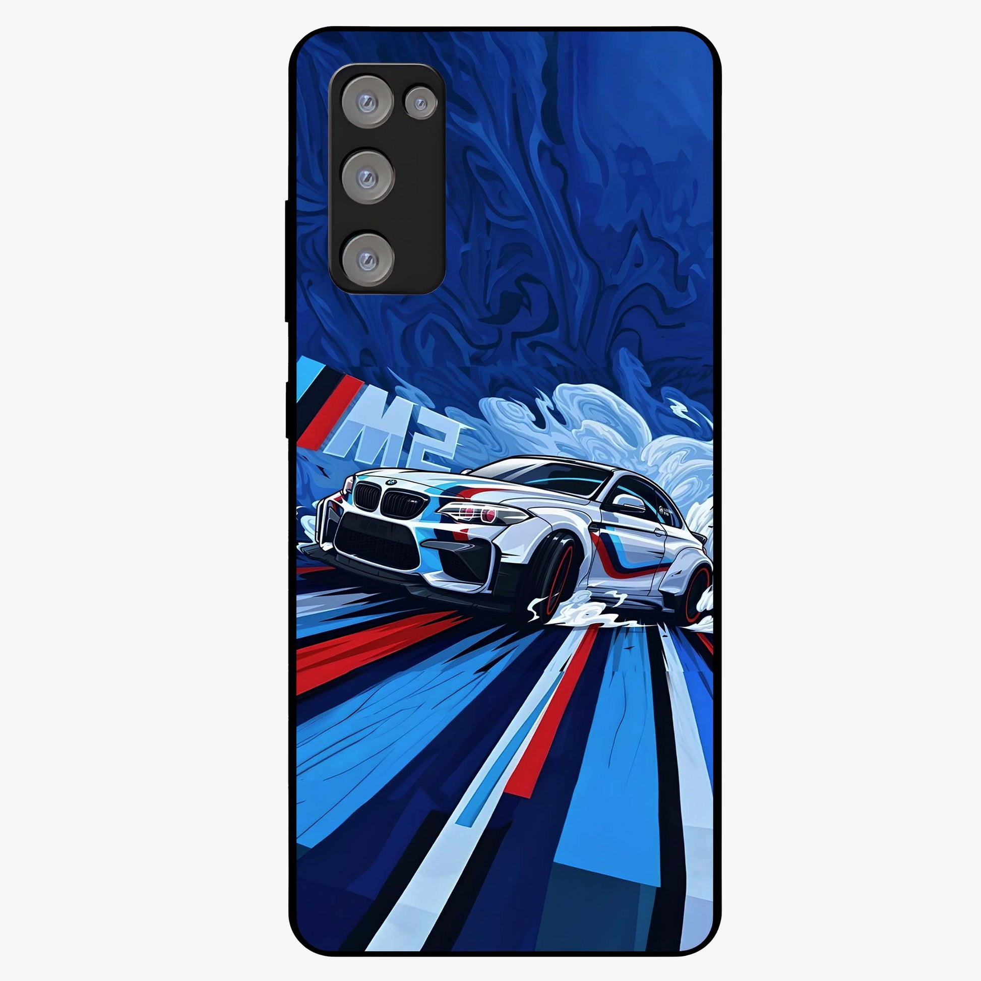 Drift Power Rush Glass Case showing flat back view with dynamic racing inspired artwork and glossy glass finish.