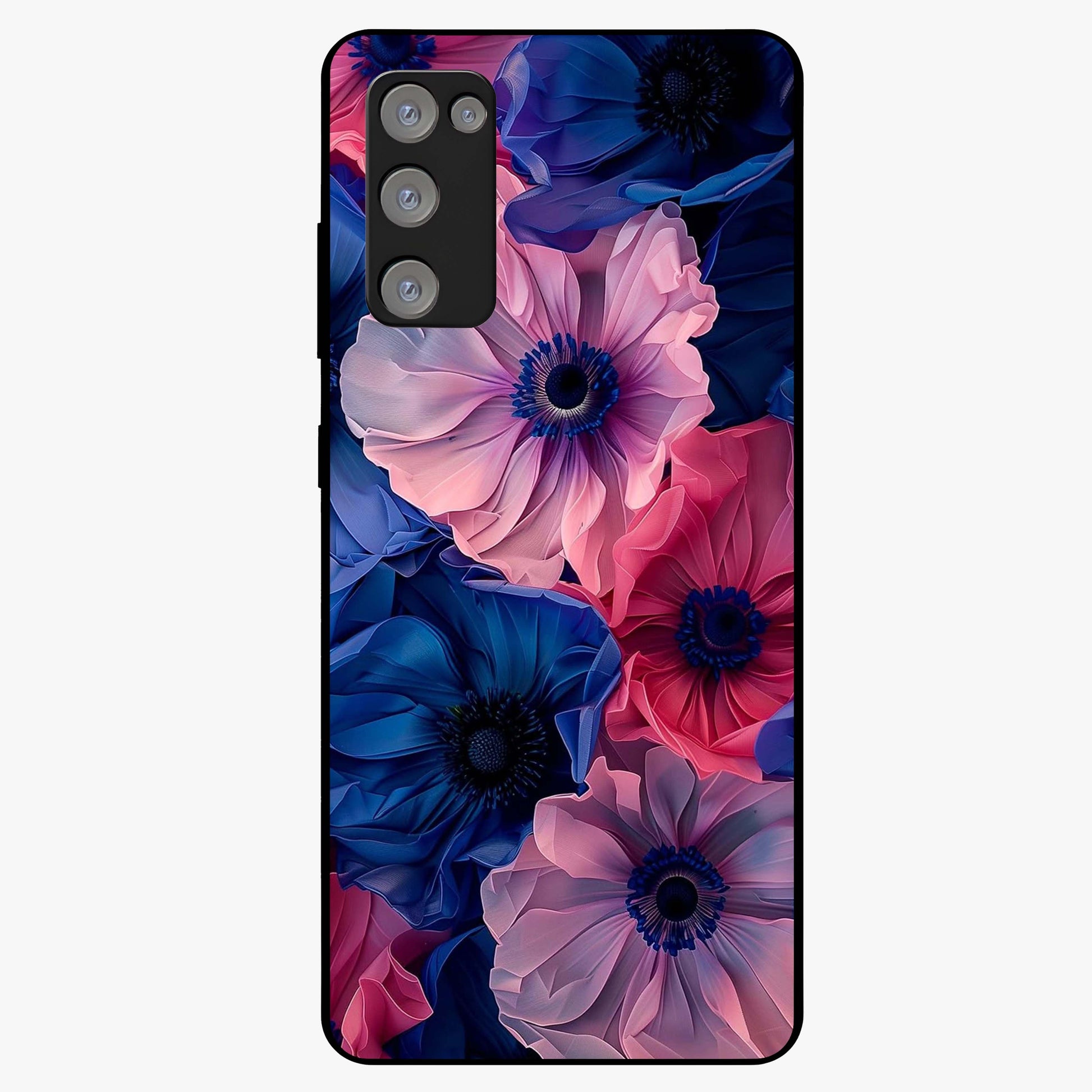 Flower Paper Art Pattern Glass Case showing flat back view with paper cut style floral artwork and glossy glass finish.