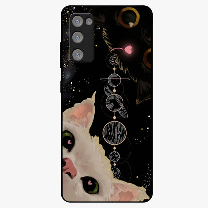 Galactic Cat Glass Case showing flat back view with cosmic cat artwork and glossy glass finish.