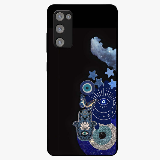 Galactic Charm Cluster Glass Case showing flat back view with glowing celestial charm artwork and glossy glass finish.
