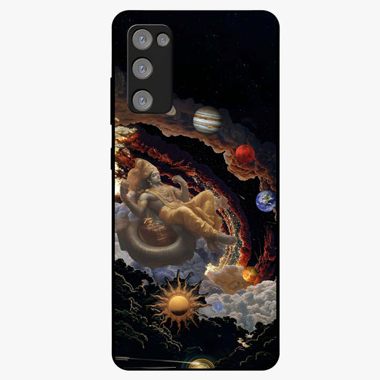 Galactic Divine God Glass Case showing flat back view with divine cosmic themed artwork and glossy glass finish.