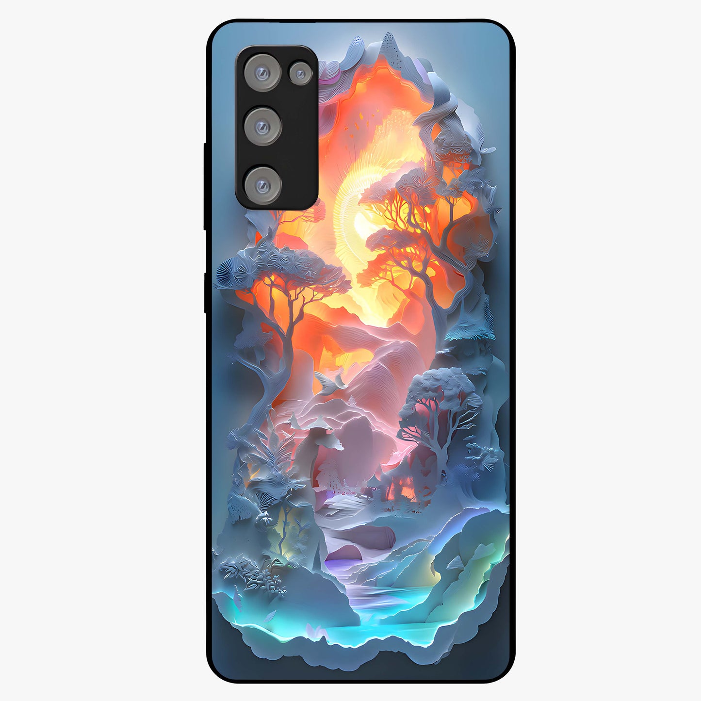 Glow Forest Portal Glass Case showing flat back view with glowing forest portal artwork and glossy glass finish.