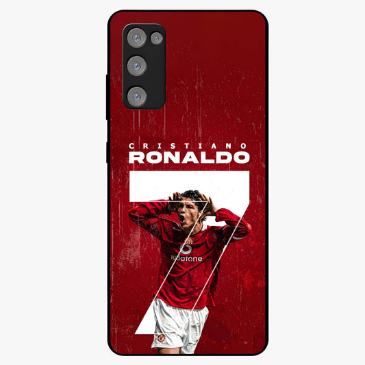 Goal Celebration Legacy Glass Case showing flat back view with football celebration inspired artwork and glossy glass finish.