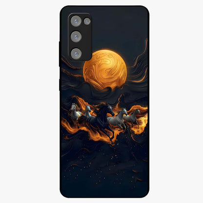 Golden Stallion Moonride Glass Case showing flat back view with majestic horse under moonlight artwork and glossy glass finish.