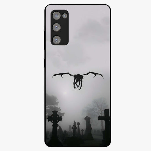 Graveyard Shadow Descent Glass Case showing flat back view with dark graveyard themed artwork and glossy glass finish.