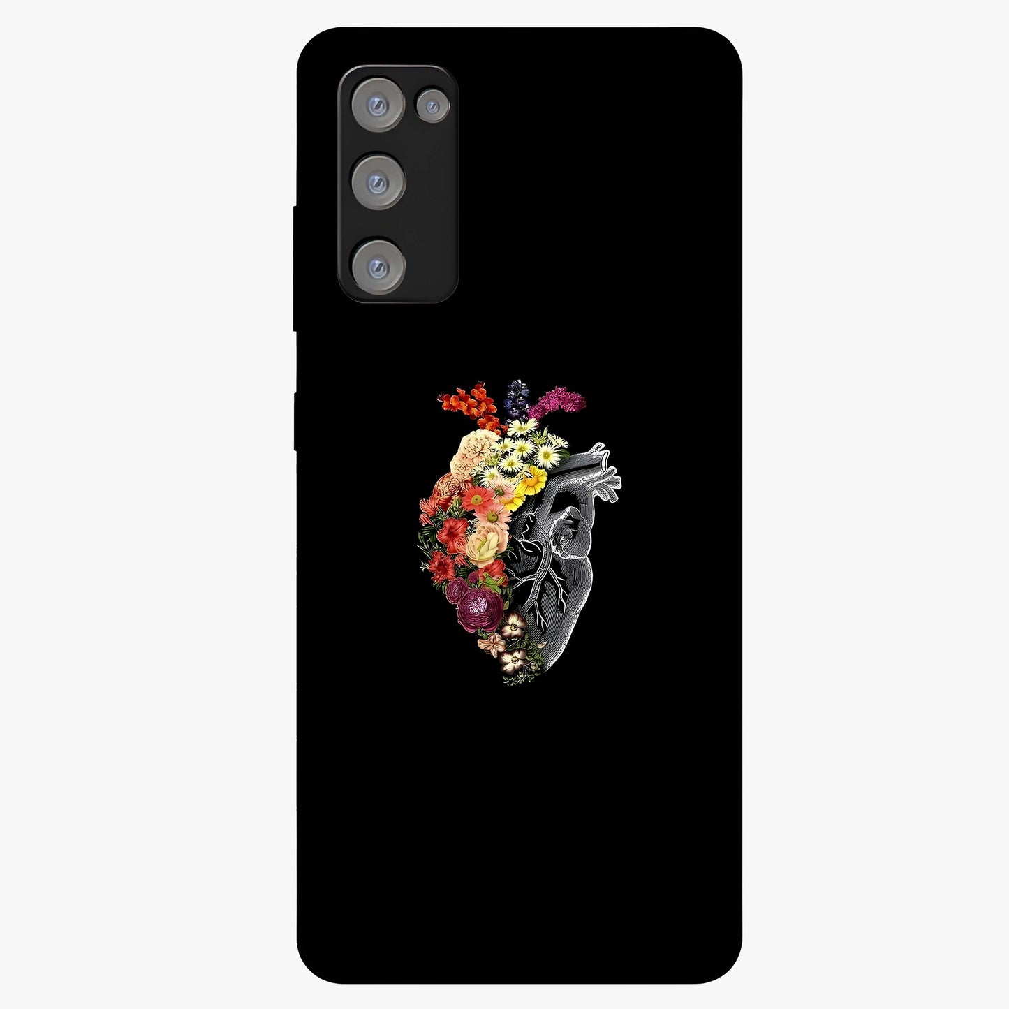 Heart With Flowers Glass Case showing flat back view with heart shaped floral artwork and glossy glass finish.