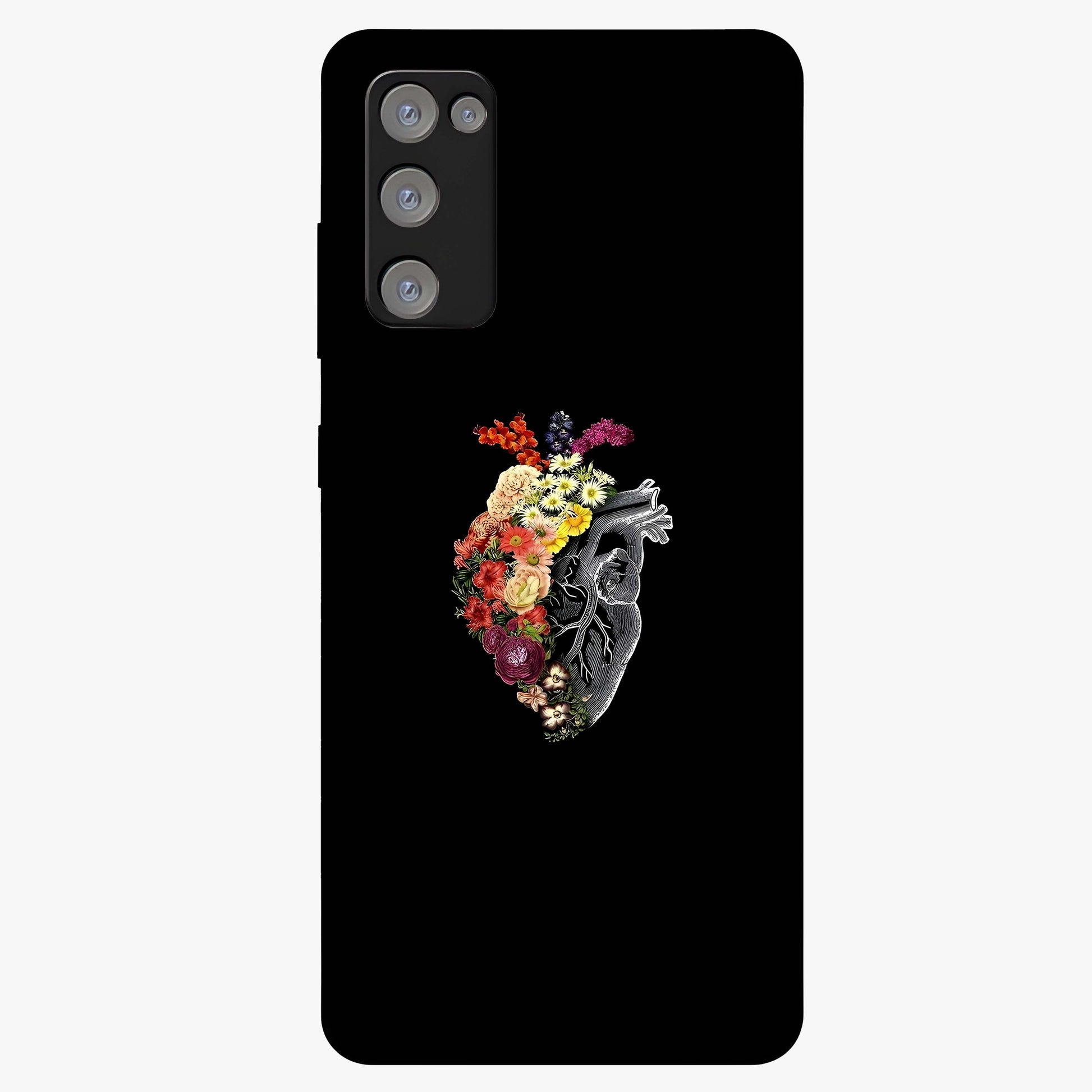 Heart With Flowers Glass Case showing flat back view with heart shaped floral artwork and glossy glass finish.