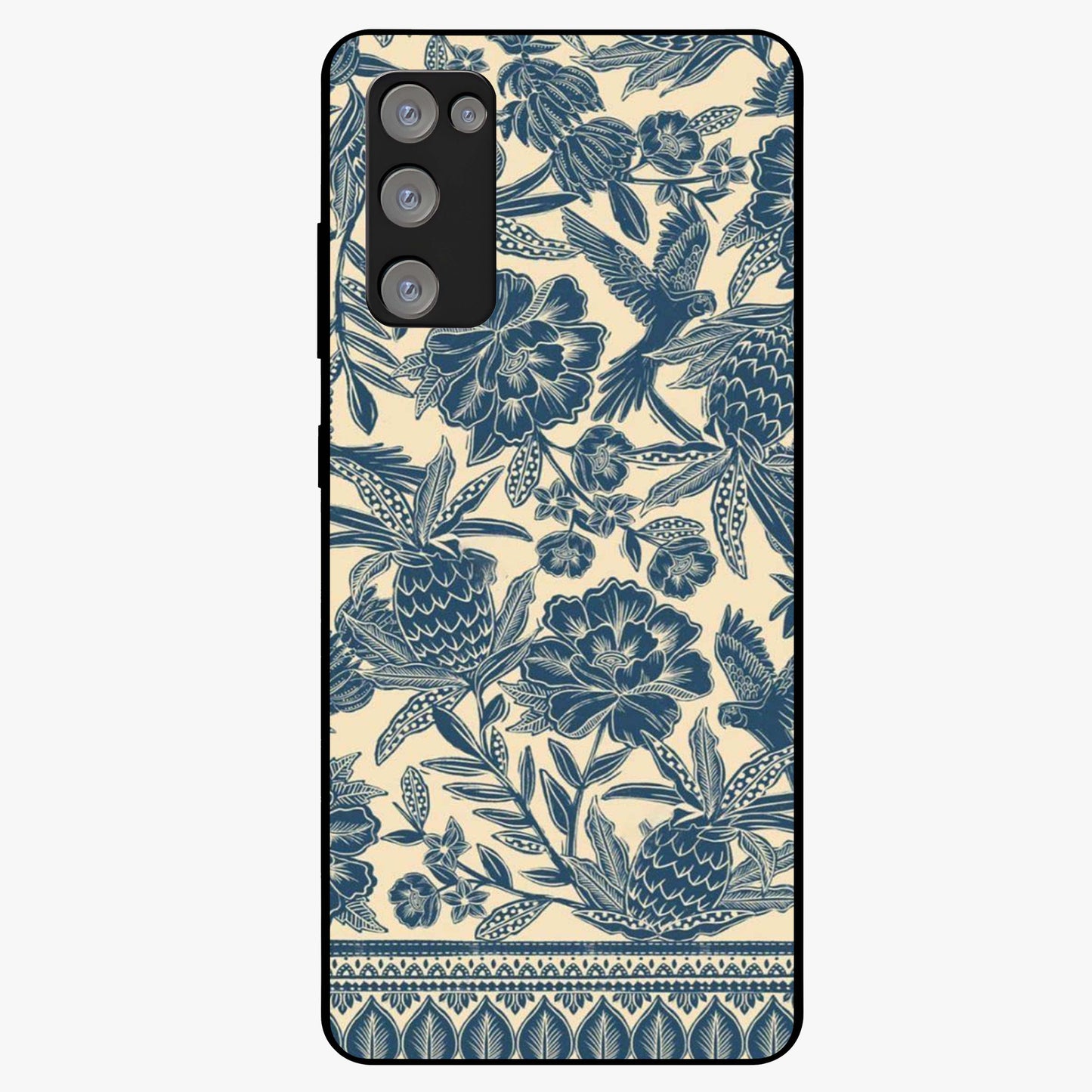 Heirloom Wild Bloom Glass Case showing flat back view with vintage inspired wild flower artwork and glossy glass finish.