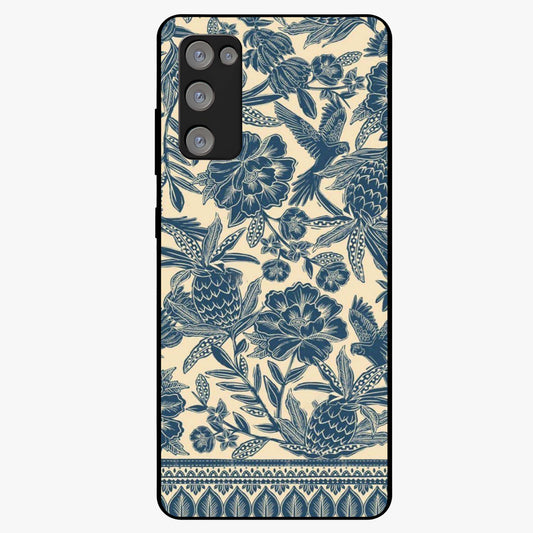 Heirloom Wild Bloom Glass Case showing flat back view with vintage inspired wild flower artwork and glossy glass finish.