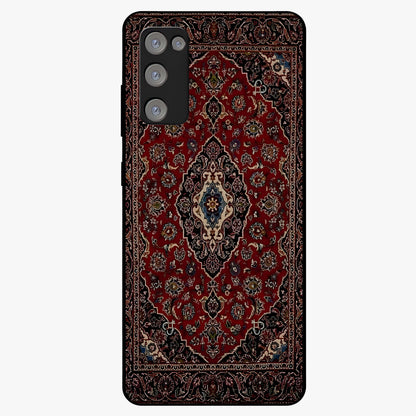 Heritage Carpet Royale Glass Case showing flat back view with ornate Persian carpet inspired pattern and glossy glass finish.