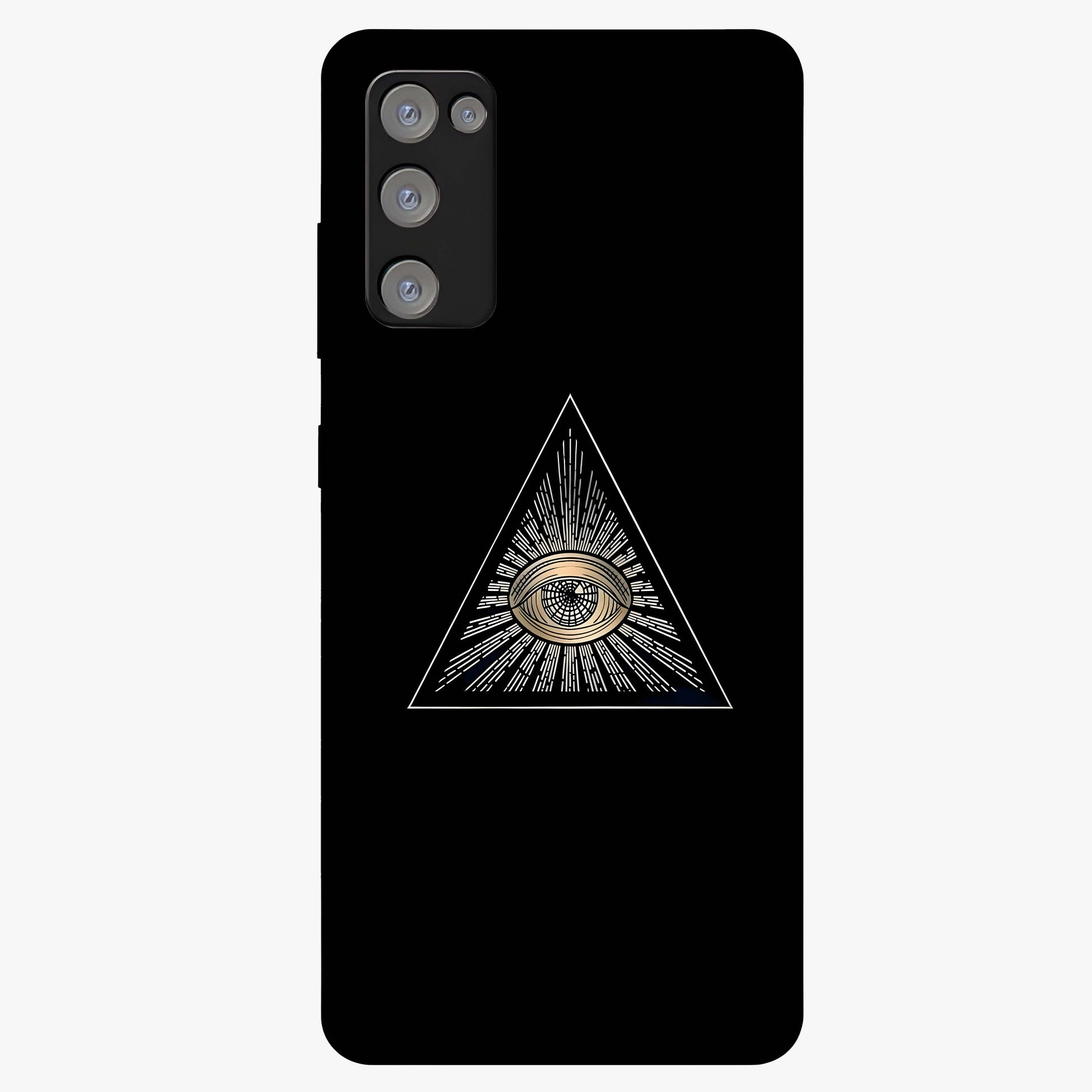 Illuminati Evil Glass Case showing flat back view with mysterious illuminati symbol artwork and glossy glass finish.