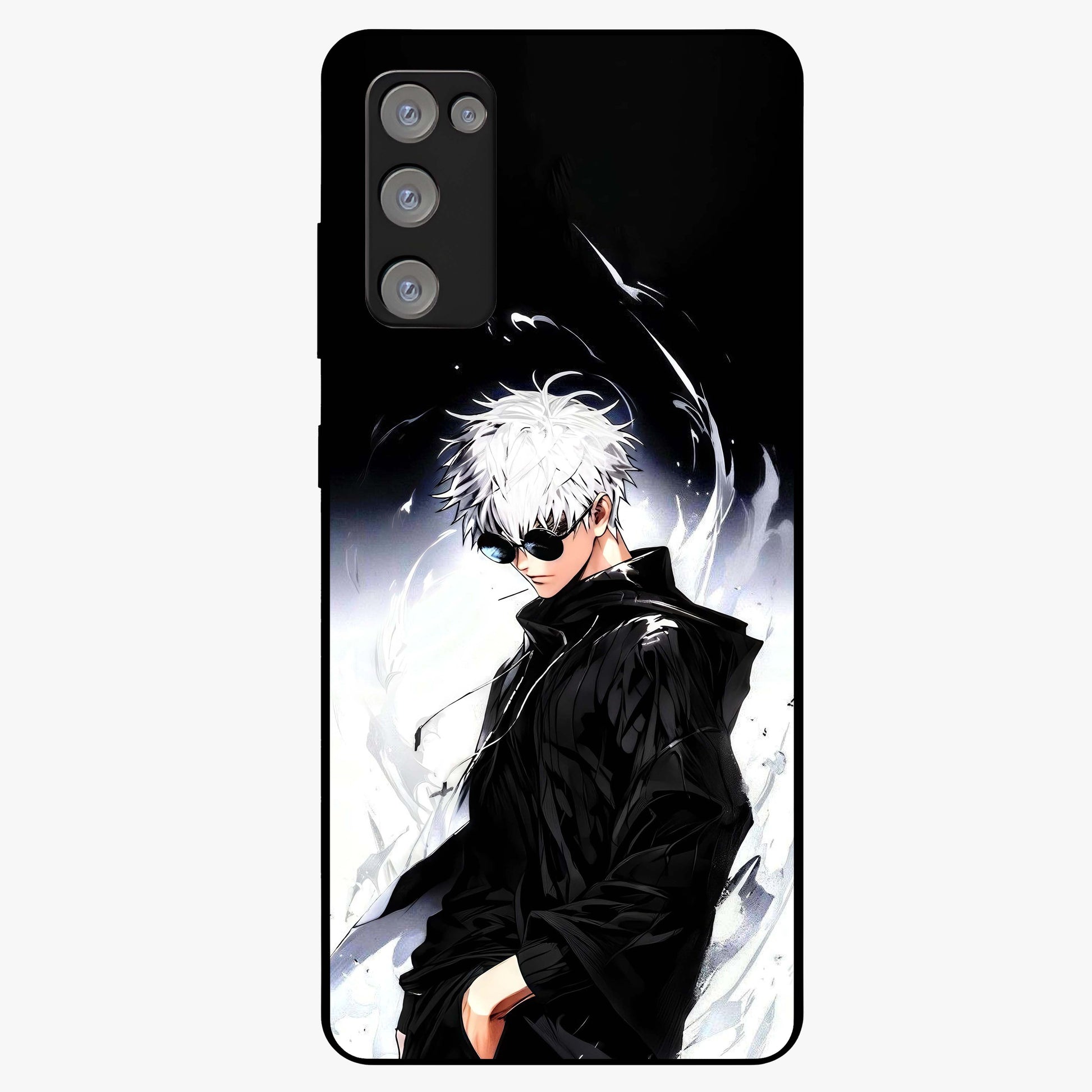 Limitless Shadow King Glass Case showing flat back view with powerful shadow warrior artwork and glossy glass finish.