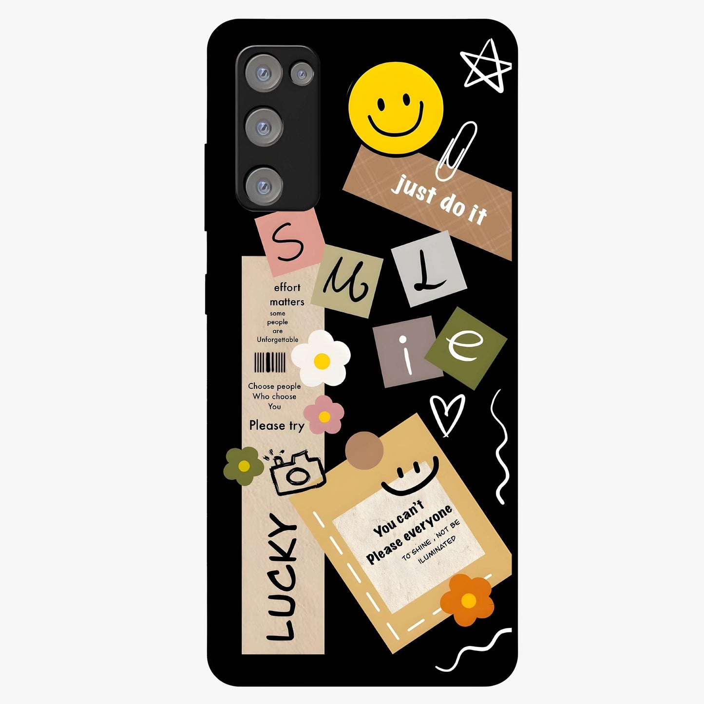 Lucky Aesthetic Collage Glass Case showing flat back view with trendy aesthetic collage artwork and glossy glass finish.
