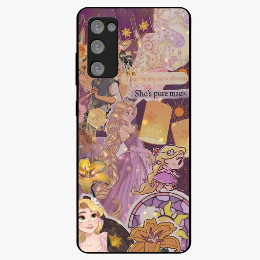 Magical Tangled Dream Glass Case showing flat back view with dreamy tangled artwork and glossy glass finish.