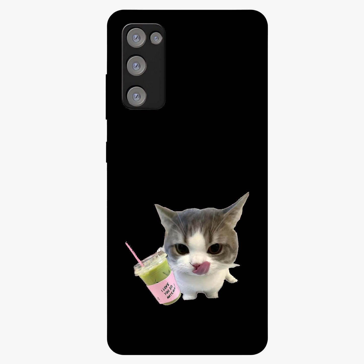 Matcha Cat Style Glass Case showing flat back view with cute matcha themed cat artwork and glossy glass finish.