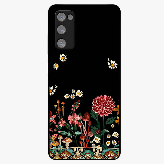 Midnight Bloom Pattern Glass Case showing flat back view with dark floral pattern artwork and glossy glass finish.