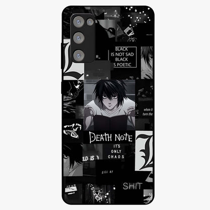 Midnight Chaos Mind Glass Case showing flat back view with abstract dark themed artwork and glossy glass finish.
