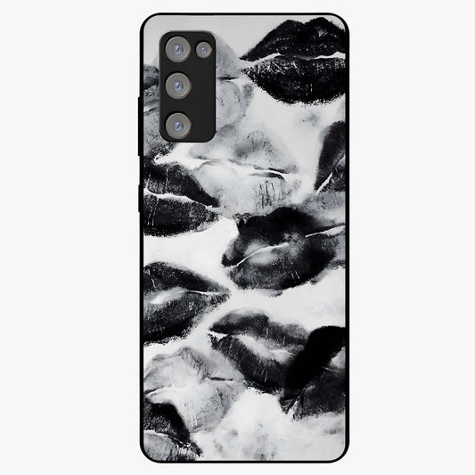 Midnight Kiss Marks Glass Case showing flat back view with lipstick kiss mark artwork and glossy glass finish.