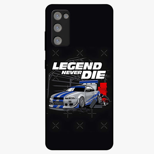 Midnight Racing Legacy Glass Case showing flat back view with sleek racing inspired artwork and glossy glass finish.