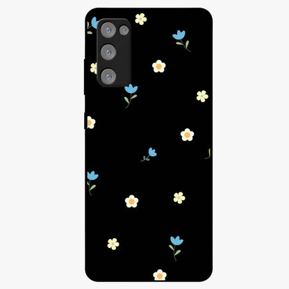 Minimalistic Blue With White Flower Pattern Glass Case showing flat back view with blue background and white flower pattern and glossy glass finish.