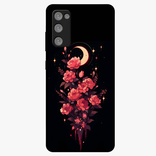Moonlit Floral Elegance Glass Case showing flat back view with elegant floral artwork under moonlit tones and glossy glass finish.