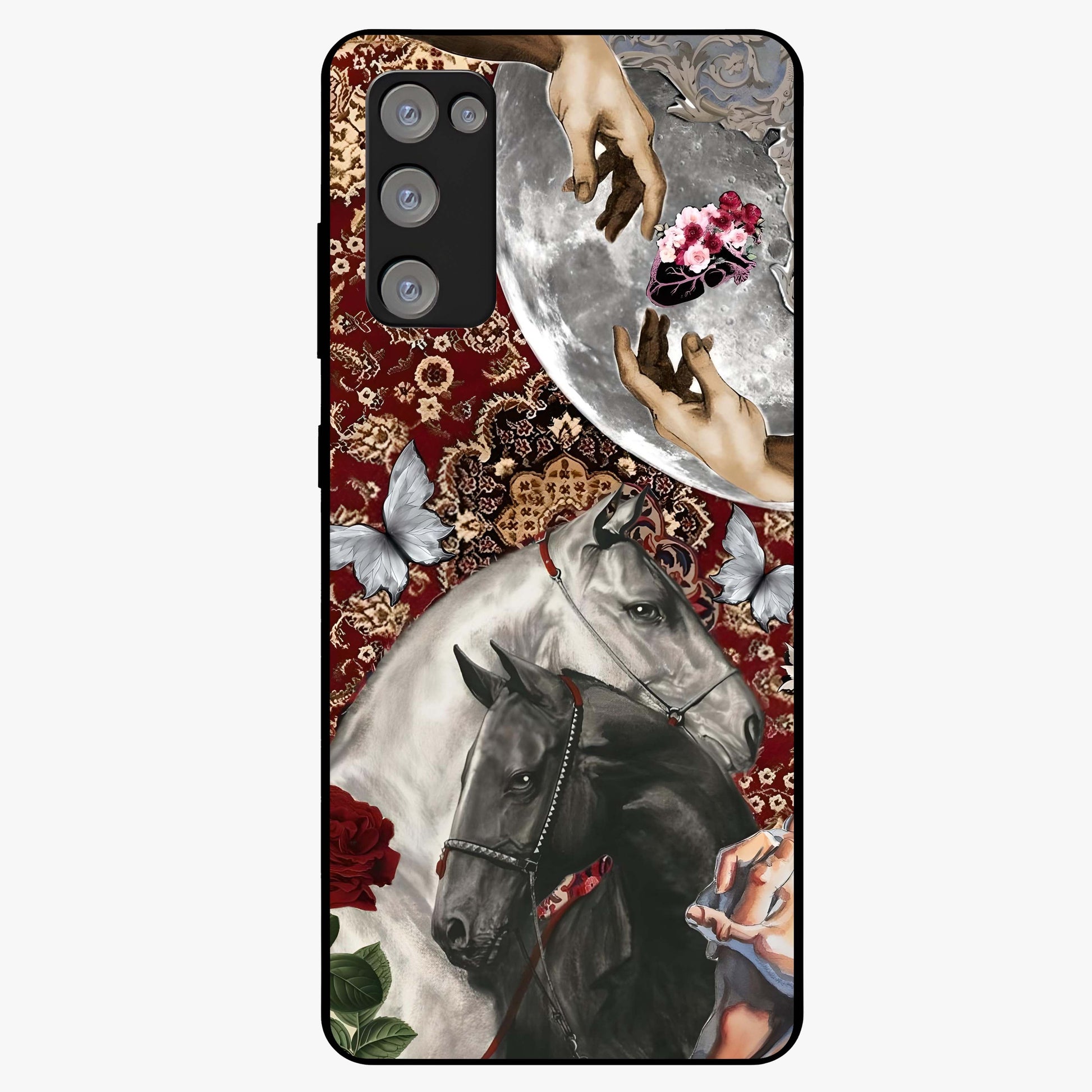 Moonlit Royal Stallion Glass Case showing flat back view with majestic horse under moonlight artwork and glossy glass finish.