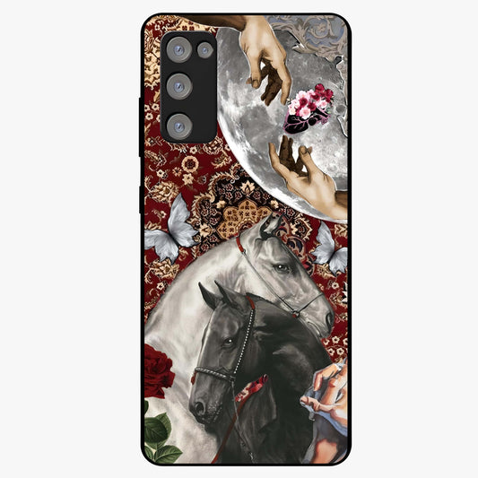 Moonlit Royal Stallion Glass Case showing flat back view with majestic horse under moonlight artwork and glossy glass finish.
